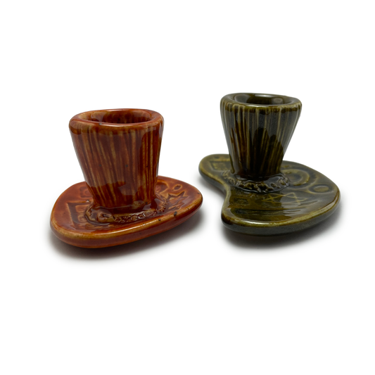 Jewish pottery shabbat candle holder for candlesticks, ceramic handmade sabbath day candle stand holder for jewish sabbath, handmade pottery for judaism shabbat judaica store and jewish gifts. Handcrafted jewish art by judaica artist Shana Ostrowiecki in California, made in the usa. Handprinted and one of a kind burnt orange olive green
