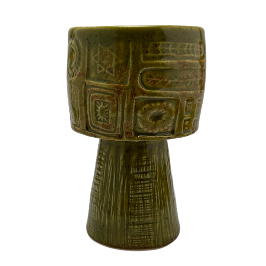 Jewish kiddish cup shabbat, ceramic handmade sabbath day cups, judaica store for judaism, painted pottery glasses shabbos, jewish gifts, jewish wedding, judaica art by Shana Ostrowiecki made in California, usa vintage style stemware green brown olive