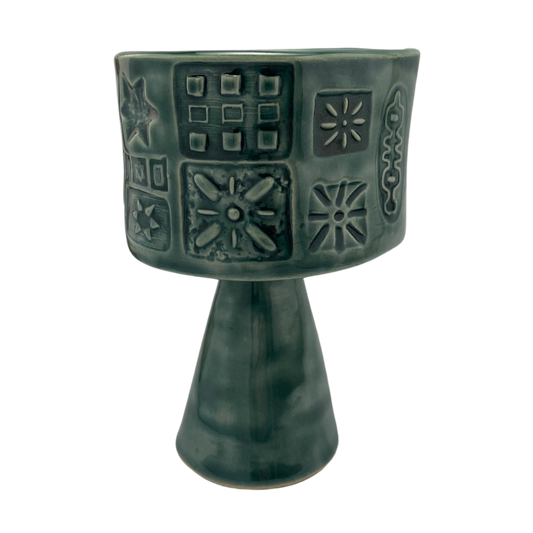 Jewish kiddish cup shabbat, ceramic handmade sabbath day cups, judaica store for judaism, painted pottery glasses shabbos, jewish gifts, jewish wedding, judaica art by Shana Ostrowiecki made in California, usa vintage style stemware teal blue turquoise