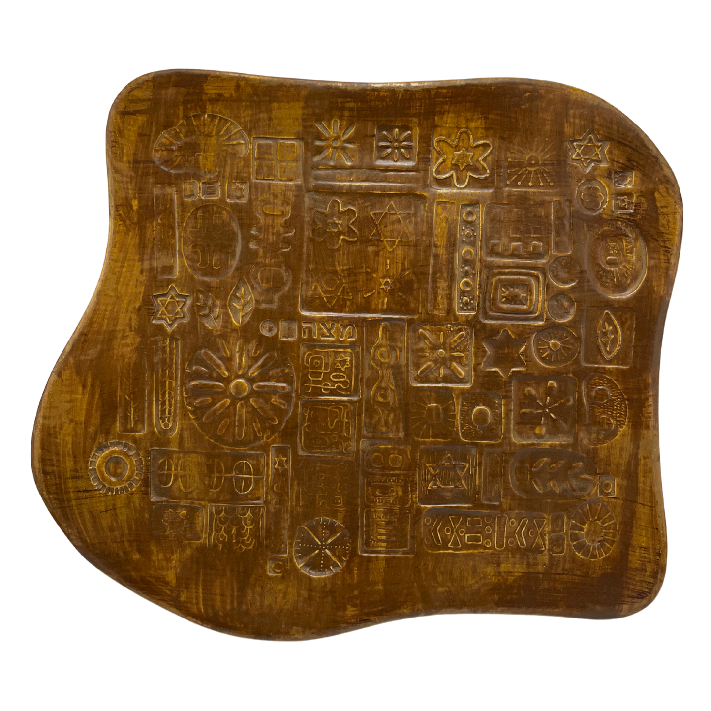 Matzah Plate for Passover Pesach Seder, Jewish festival of Passover to celebrate judaism, ceramic pottery matzos platter for Jewish seder meal, handmade Judaica store near me in California, USA by Shana Ostrowiecki. Jewish Store selling Judaica Art warm earthy tones brown yellow