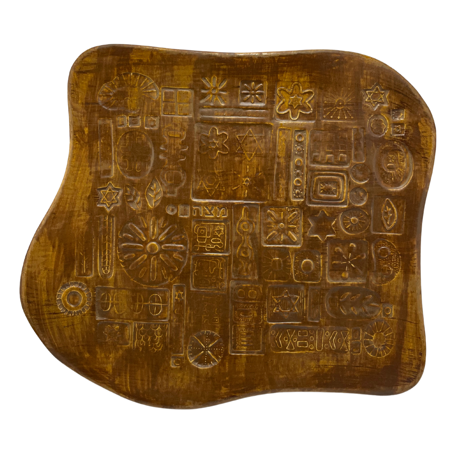 Matzah Plate for Passover Pesach Seder, Jewish festival of Passover to celebrate judaism, ceramic pottery matzos platter for Jewish seder meal, handmade Judaica store near me in California, USA by Shana Ostrowiecki. Jewish Store selling Judaica Art warm earthy tones brown yellow