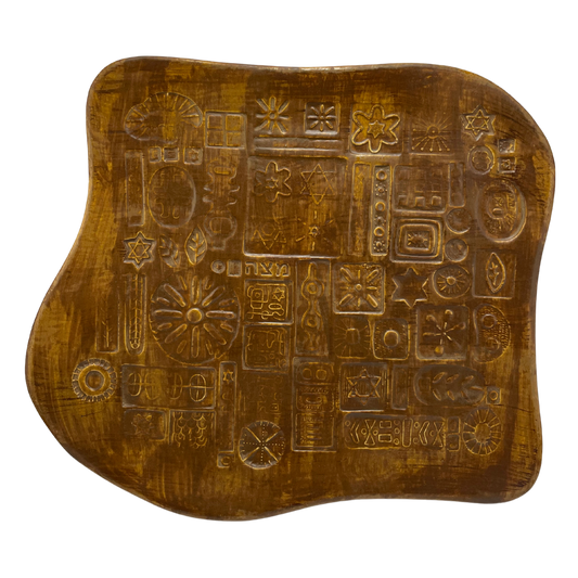 Matzah Plate for Passover Pesach Seder, Jewish festival of Passover to celebrate judaism, ceramic pottery matzos platter for Jewish seder meal, handmade Judaica store near me in California, USA by Shana Ostrowiecki. Jewish Store selling Judaica Art warm earthy tones brown yellow