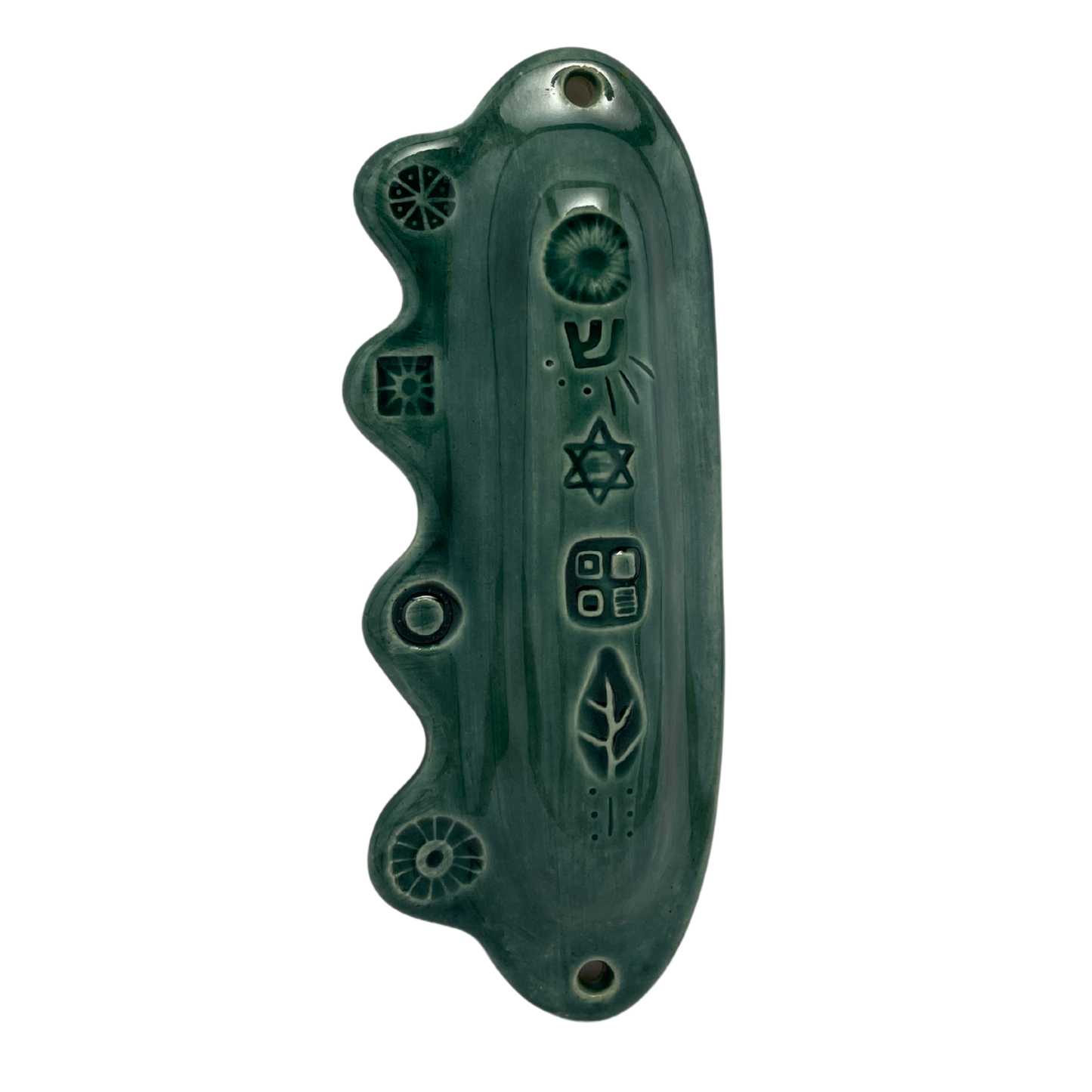 Mezuzah in teal blue ceramic handmade jewish art judaica home unique mid century modern retro vintage style