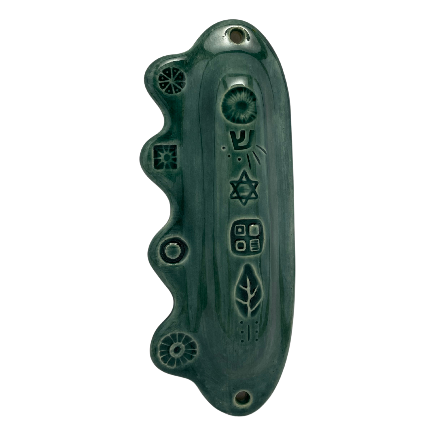 Mezuzah in teal blue ceramic handmade jewish art judaica home unique mid century modern retro vintage style