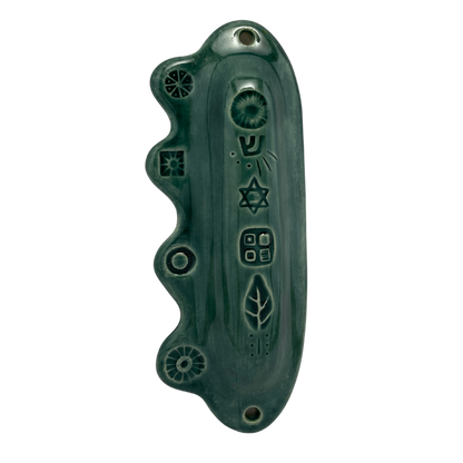 Mezuzah in teal blue ceramic handmade jewish art judaica home unique mid century modern retro vintage style
