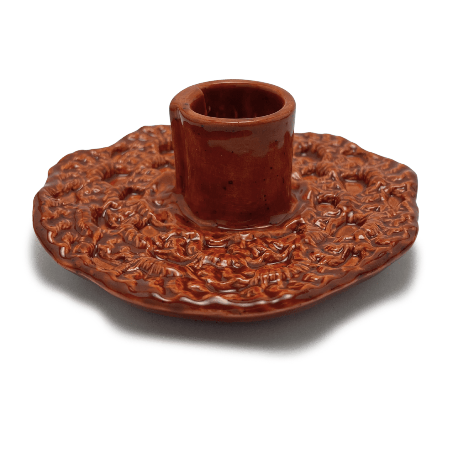handmade one of a kind crochet ceramic candle holder, by shana ostrowiecki in california one of a kind tapered or shabbat candles burnt orange