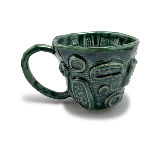 coffee mug or tea cup handmade artistic by shana ostrowiecki, teal blue turquoise green vintage style