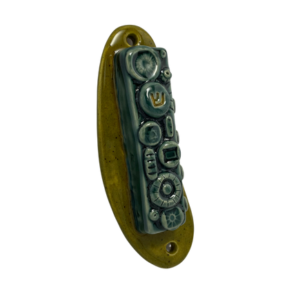 handmade mezuzah ceramic judaica home green teal olive turquoise handcrafted stoneware mezuzah jewish home art mid century modern vintage retro style