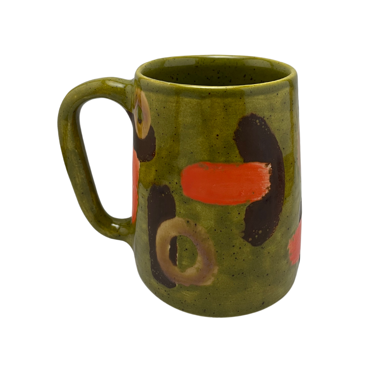 vintage style green orange brown coffee mug large oversized retro mug for the house, ceramic homewares