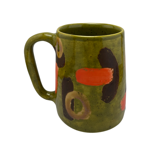 vintage style green orange brown coffee mug large oversized retro mug for the house, ceramic homewares