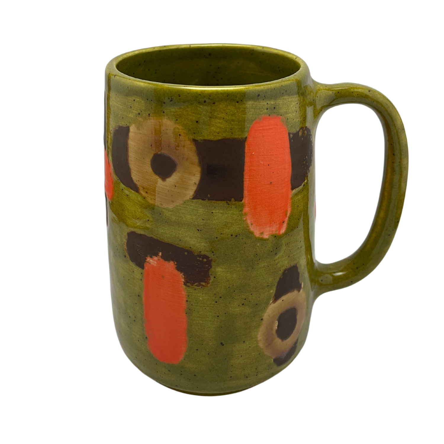 vintage style green orange brown coffee mug large oversized retro mug for the house, ceramic homewares