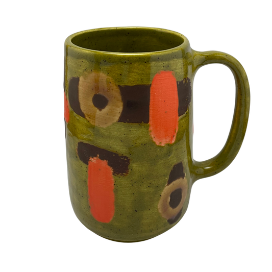 vintage style green orange brown coffee mug large oversized retro mug for the house, ceramic homewares