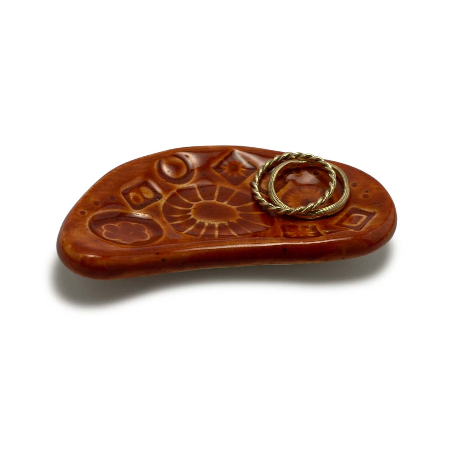 burnt orange jewelry or trinket dish, ring holder, handmade ceramic pottery made in calfornia