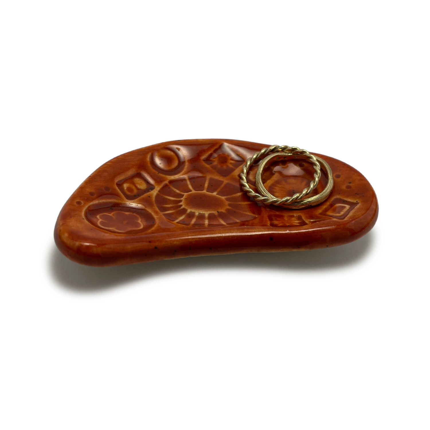 burnt orange jewelry or trinket dish, ring holder, handmade ceramic pottery made in calfornia