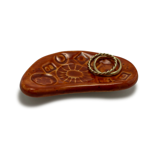 burnt orange jewelry or trinket dish, ring holder, handmade ceramic pottery made in calfornia
