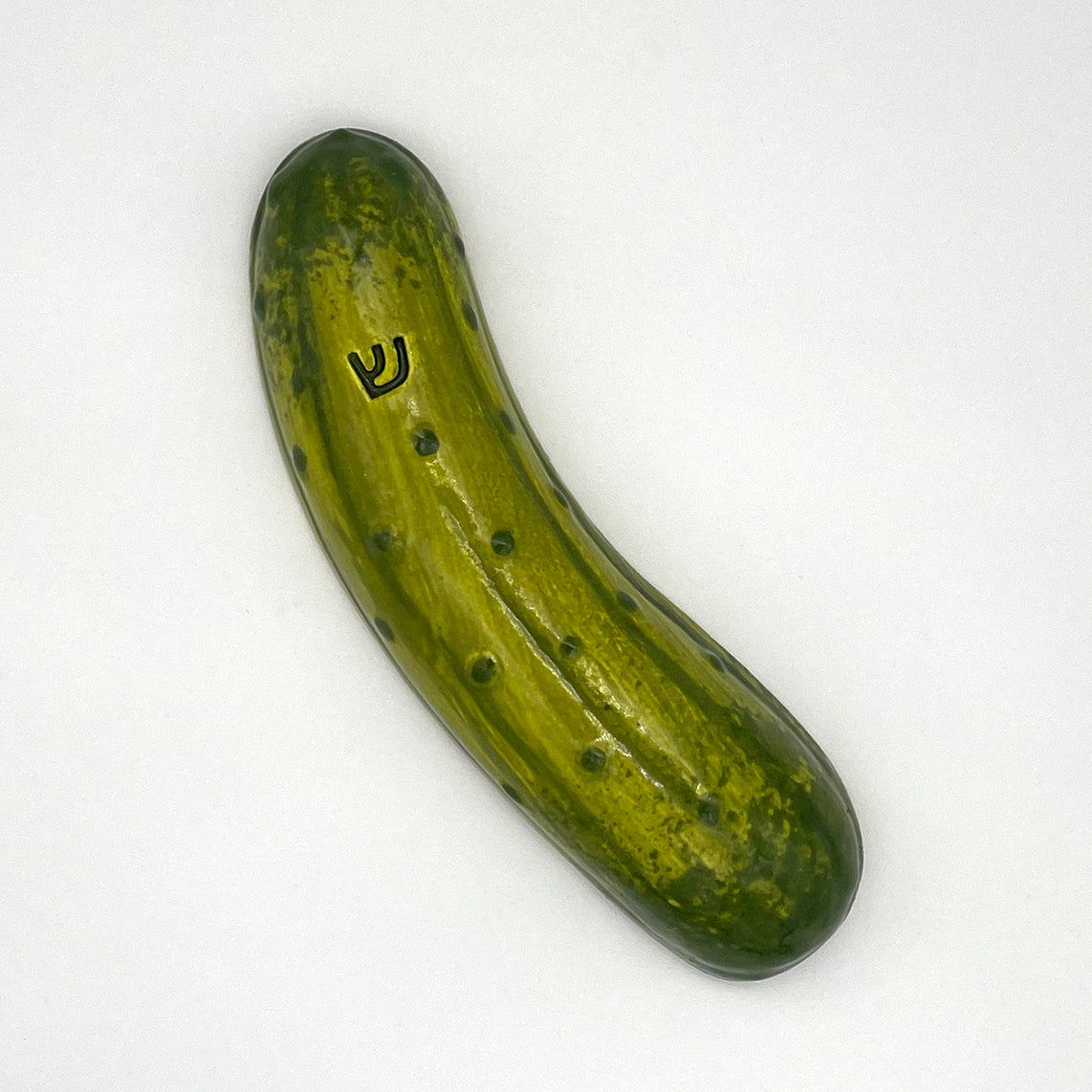 kosher pickle mezuzah handmade by judaica shop jewish artist shana ostrowiecki. food judaica funny judaica mezuzah pickles sour shin hand painted 