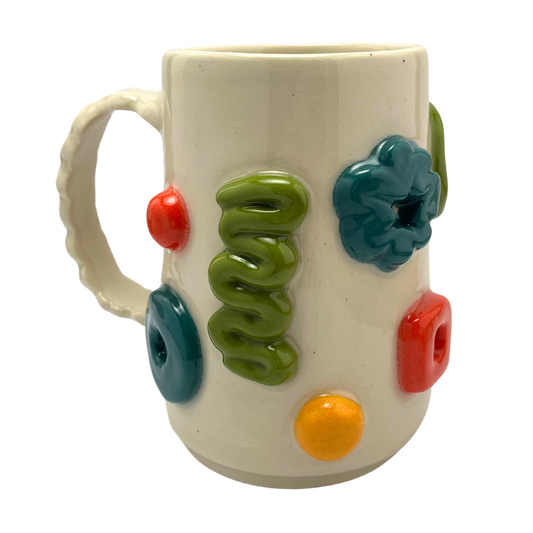 large mug oversize coffee mug green blue orange yellow white art handmade pottery ceramics
