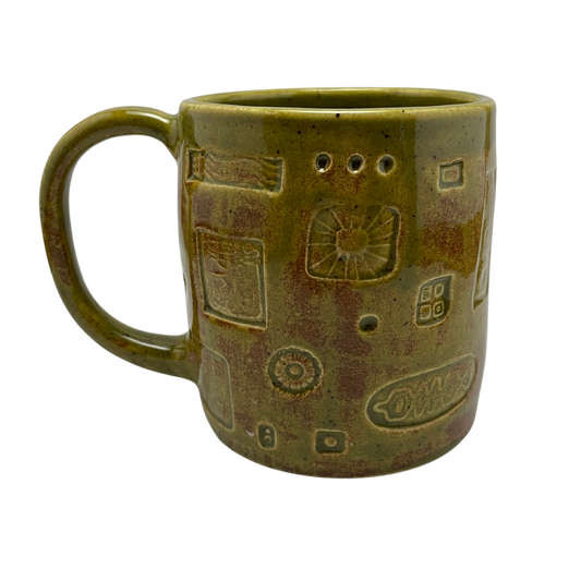 large mug ceramic oversized coffee mug green brown handmade vintage style