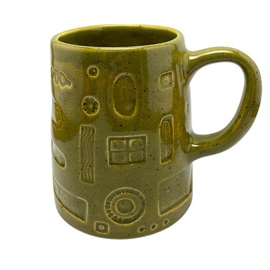 large oversized coffee mug or tea cup, olive green vintage style handmade ceramic pottery drinkware made in california by shana ostrowiecki