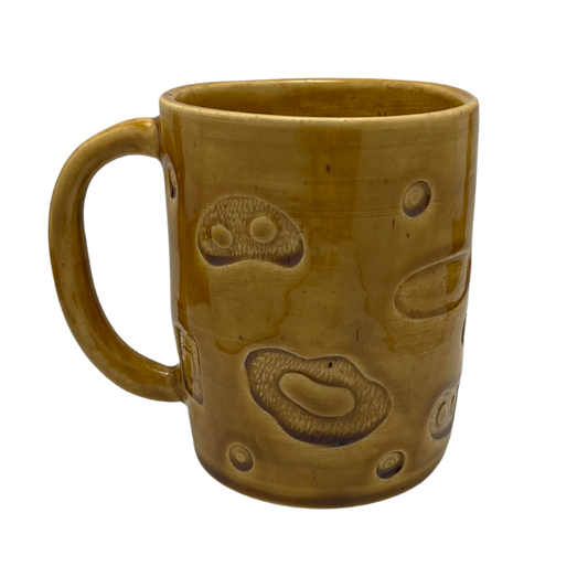 large mug ceramic oversized coffee mug mustard yellow handmade brownish vintage style