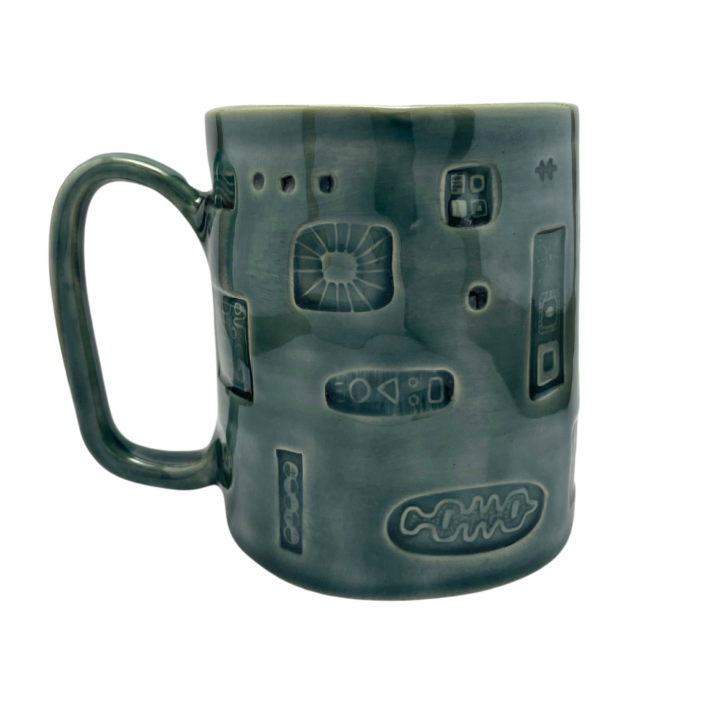 large mug ceramic oversized coffee mug teal blue turquoise handmade one of a kind vintage style