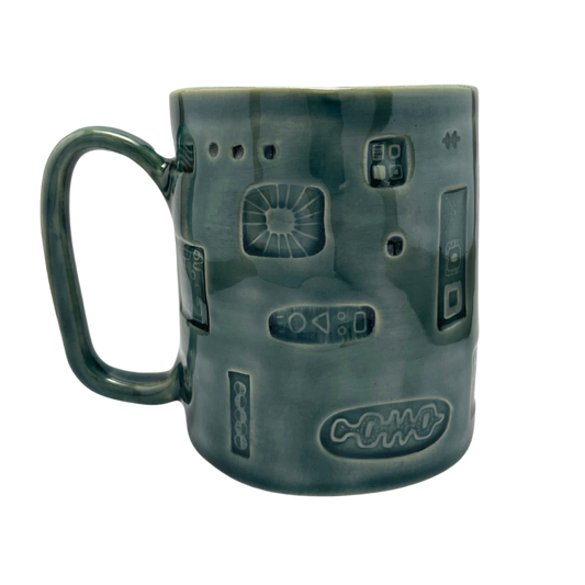 large mug ceramic oversized coffee mug teal blue turquoise handmade one of a kind vintage style