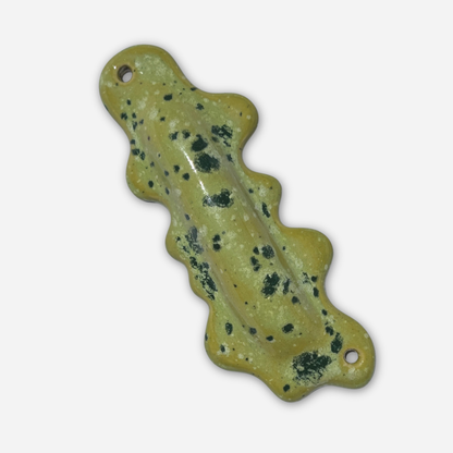 handmade ceramic mezuzah case wavy blob shape lime green sprinkle glaze modern judaica