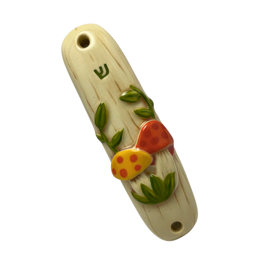 mushroom mezuzah Handpainted Ceramic Mezuzot from Jewish shop selling Judaica art and gifts Handmade ceramic art vintage mushroom pottery style