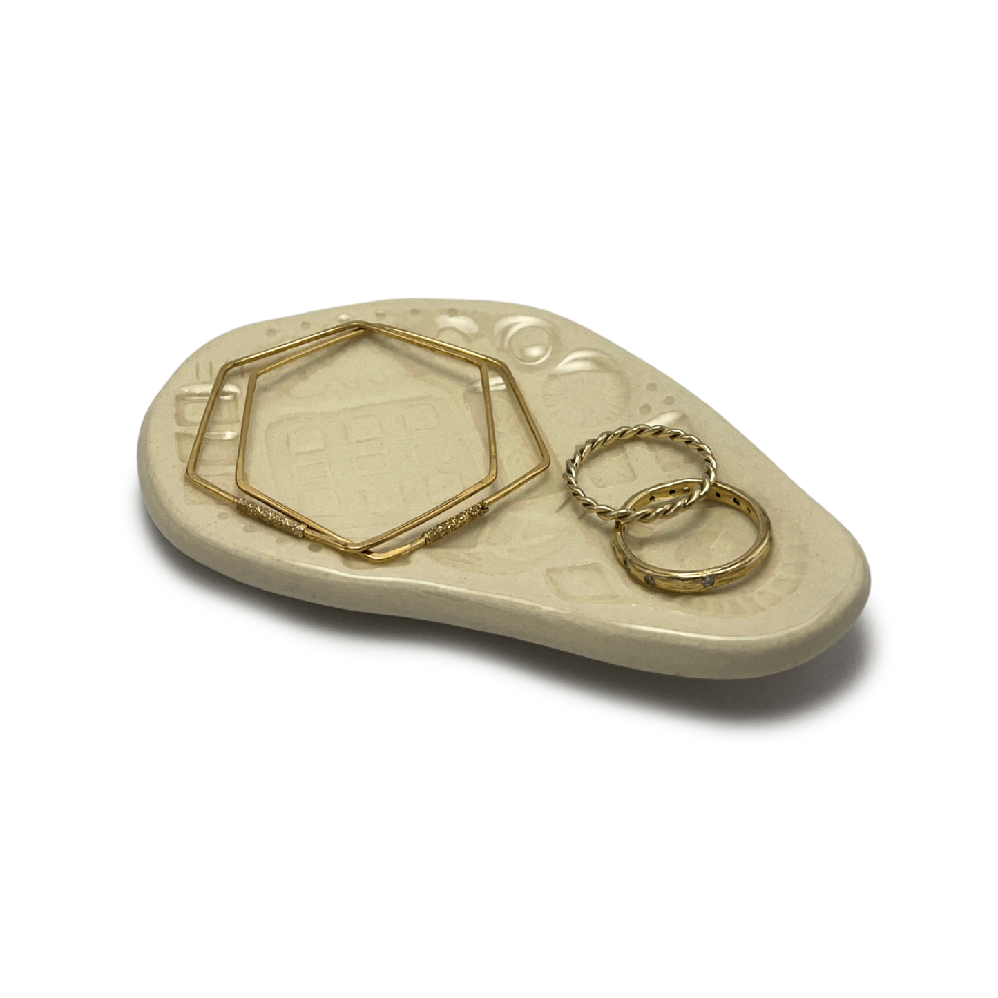 jewelry dish ring holder trinket dish handmade in california ceramic pottery white cream Shana Ostrowiecki