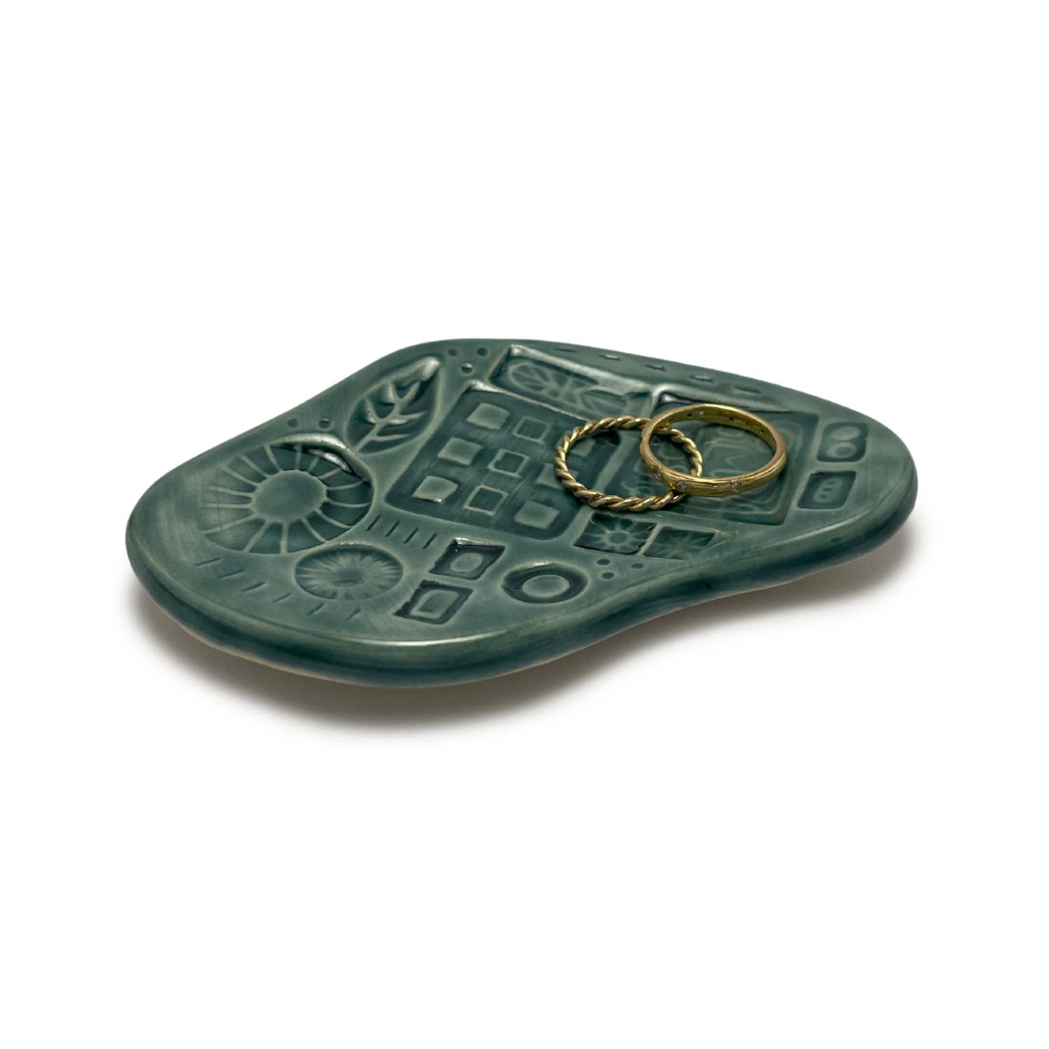 handmade blue teal turquoise ceramic pottery ring holder jewelry dish trinket dish made by shana ostrowiecki