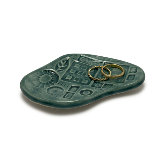 handmade blue teal turquoise ceramic pottery ring holder jewelry dish trinket dish made by shana ostrowiecki